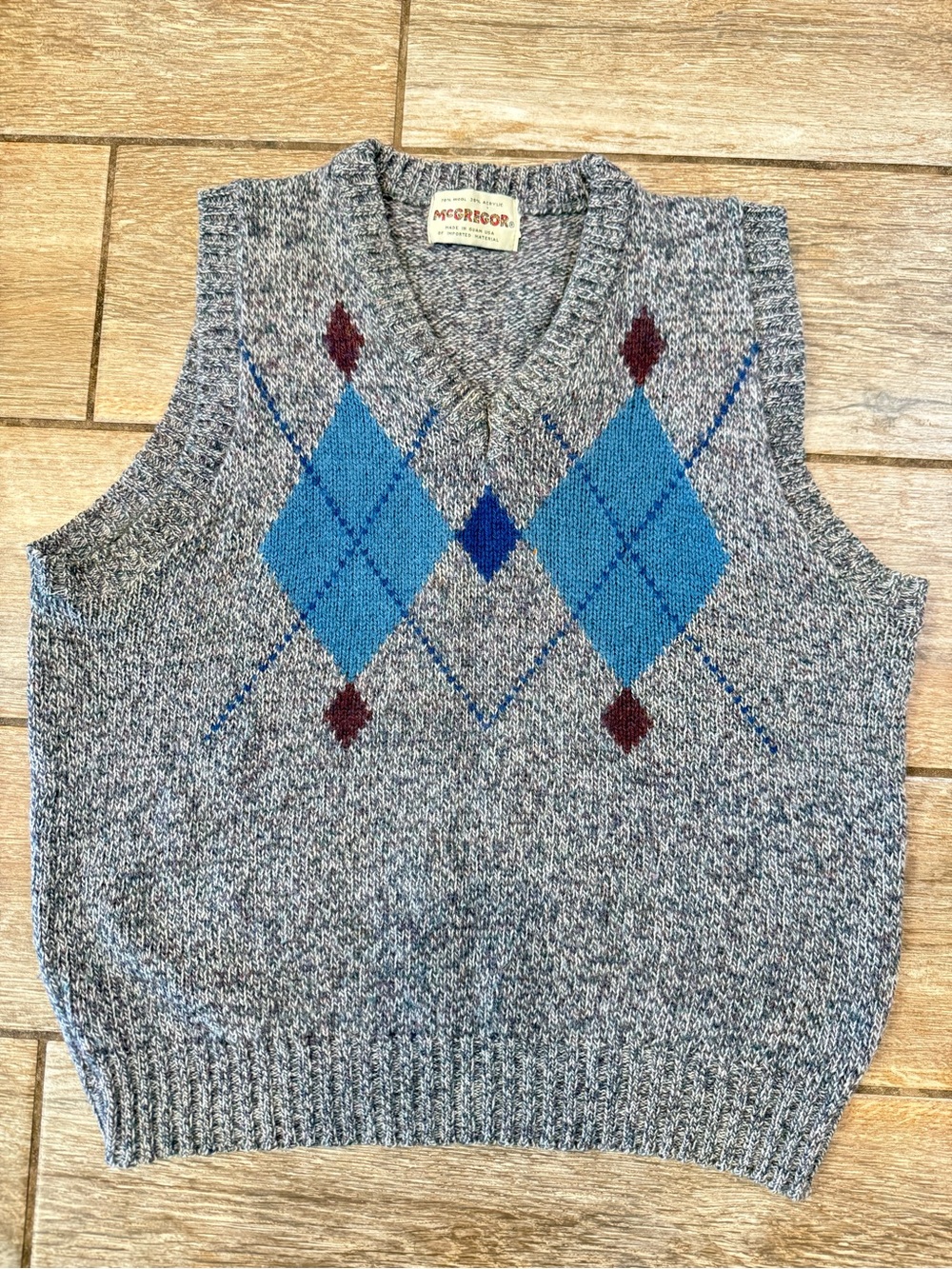Vintage 1970’s McGregor Men's medium Wool Argyle Sweater Vest Grandpacore Cottag